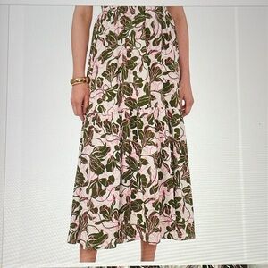 NWT PARKER Egret green , pink and off white  leaf / floral print skirt size 10
